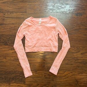 lululemon athletica Ebb To Street Pink Ribbed Crop Top Long Sleeved